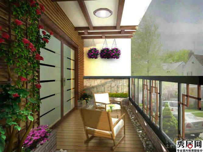 中式风格室内生活阳台装饰布置设计图片 新中式半开放式阳台栏杆护栏